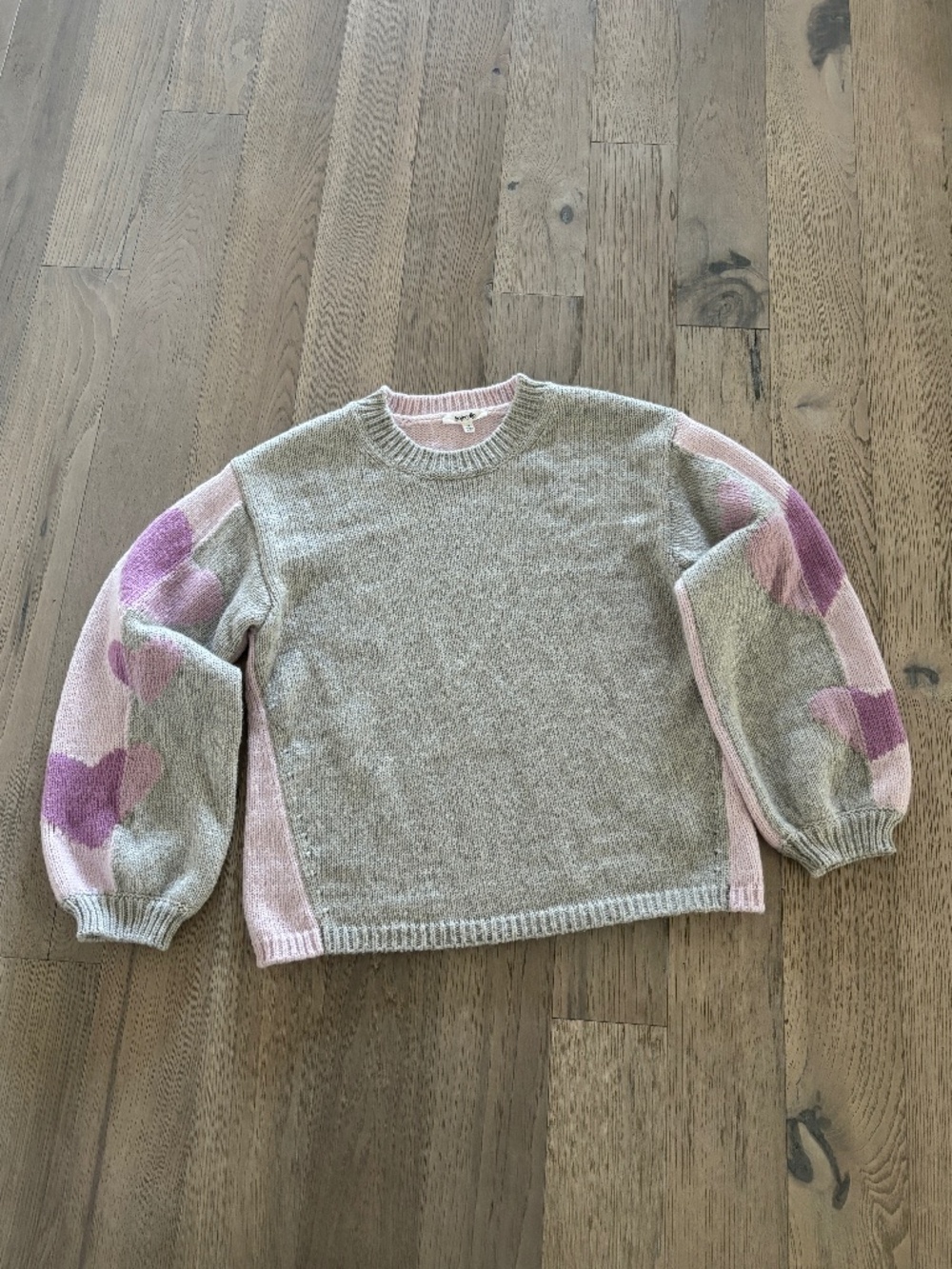 Splendid Coming & Going Heart Sweater - Heather Gray & Pink Size M - Picture 3 of 10